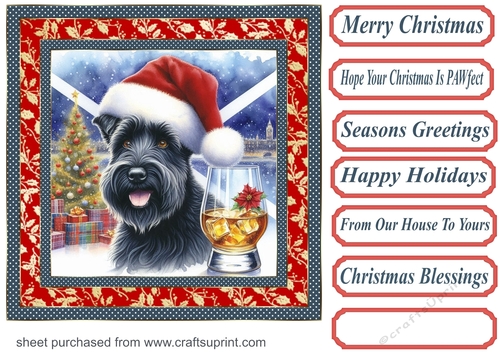 Christmas Scottish terrier with whisky card front 1