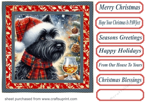 Christmas Scottish terrier with whisky card front 2
