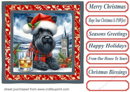 Christmas Scottish terrier with whisky card front 8