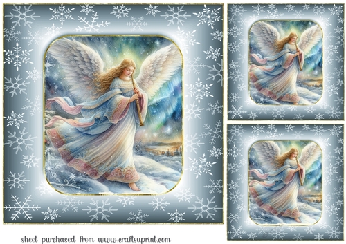 3 Blue Christmas angel card fronts/toppers 1