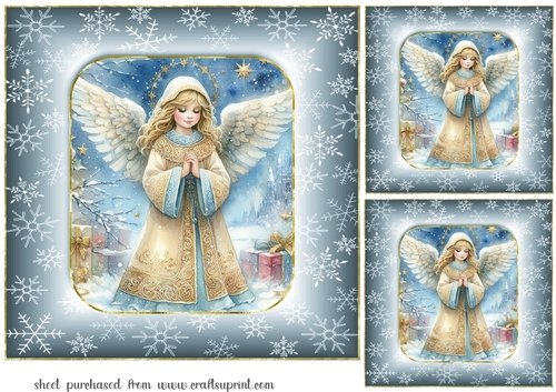 3 Blue Christmas angel card fronts/toppers 2