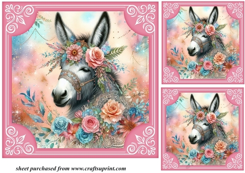 3 Floral donkey card front/toppers 1