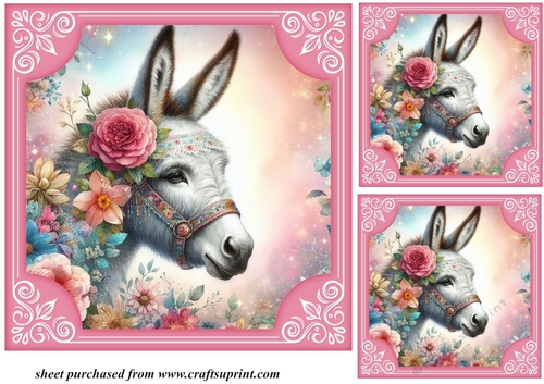 3 Floral donkey card front/toppers 7
