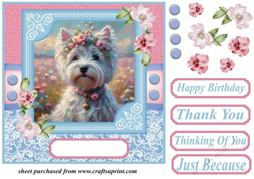 Painted floral Westie card front 1