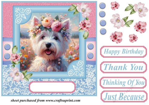 Painted floral Westie card front 3
