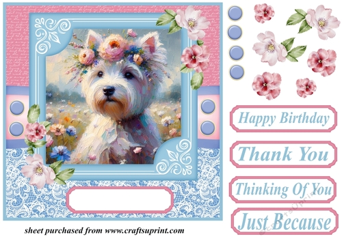 Painted floral Westie card front 4