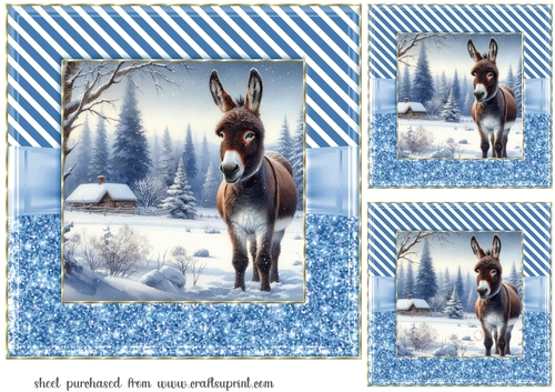 3 Blue frames Christmas donkey card fronts 1