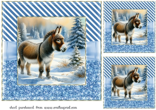 3 Blue frames Christmas donkey card fronts 2