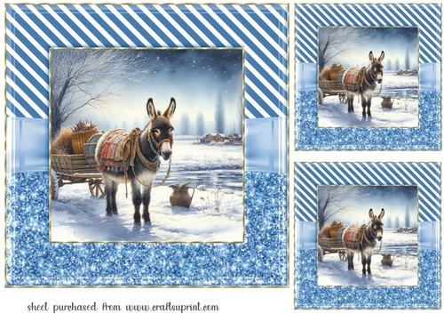 3 Blue frames Christmas donkey card fronts 3