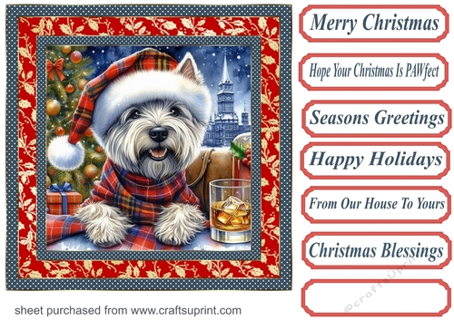 Christmas Westie with whisky card front 1