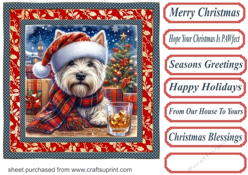 Christmas Westie with whisky card front 2
