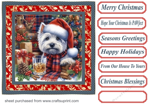 Christmas Westie with whisky card front 3