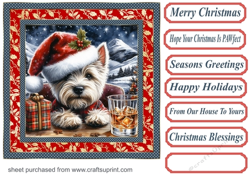 Christmas Westie with whisky card front 4