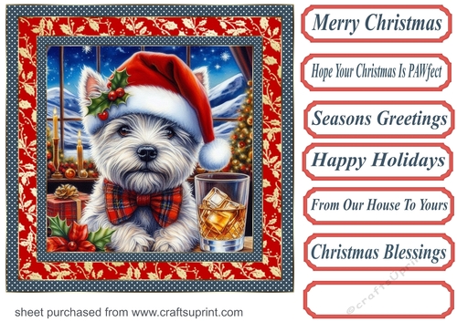 Christmas Westie with whisky card front 5