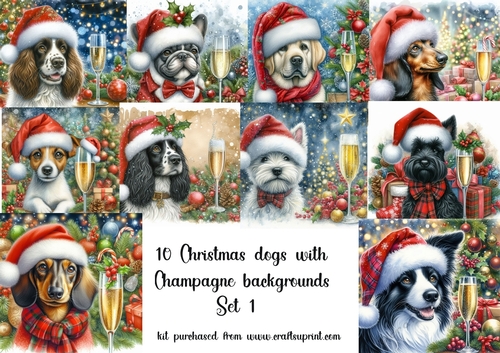 10 Christmas dogs with champagne backgrounds set 1(png)