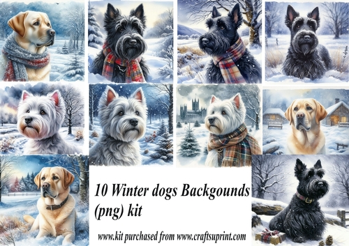 10 Winter dog backgrounds kit (png)