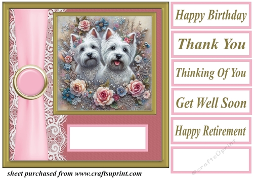 Pink floral Westie card front 2