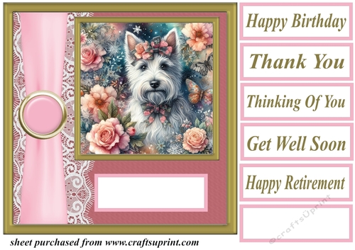 Pink floral Westie card front 5