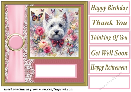 Pink floral Westie card front 7