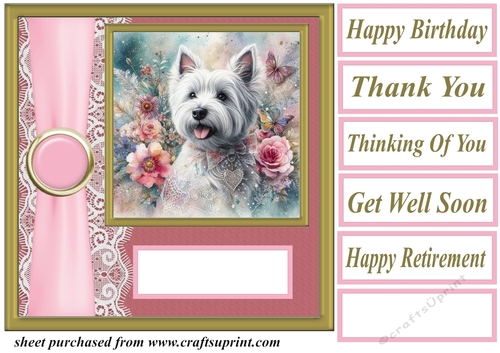 Pink floral Westie card front 10