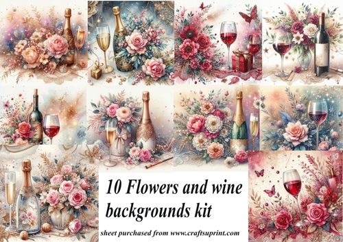 10 Flowers and wine backgrounds (png)