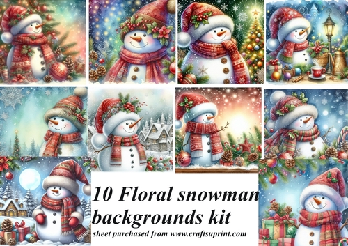 10 Floral snowman backgrounds kit(png)