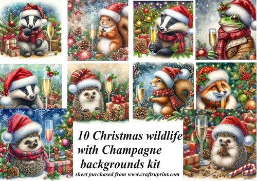 10 Christmas wildlife with champagne backgrounds kit(png)