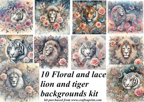 10 floral and lace lion and tiger backgrounds(png)