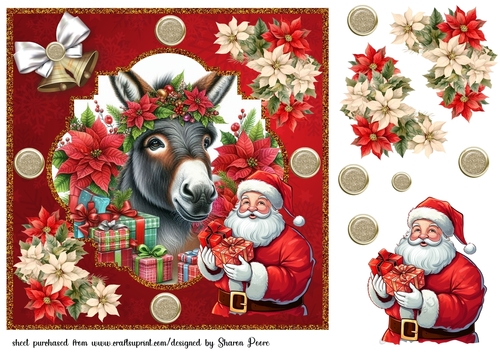 Donkey and Santa Christmas card front