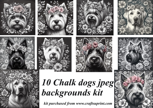 10 Chalk floral dog card fronts kit