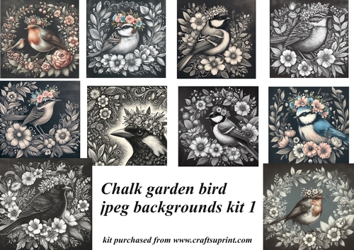 Chalk garden bird background/card front kit 1