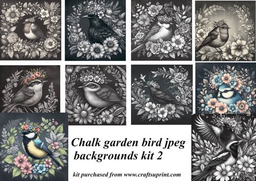 Chalk garden bird background/card front kit 2