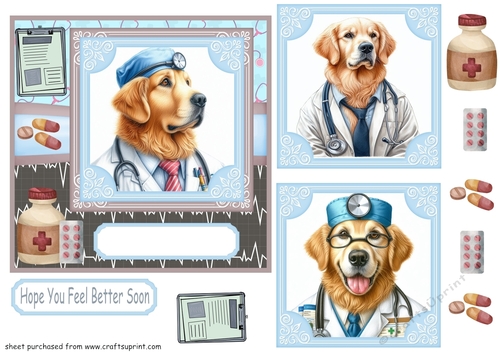 Golden Retriever doctor get well soon card front