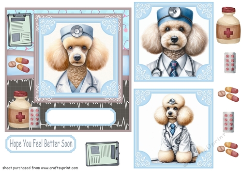 Poodle doctor get well soon card front