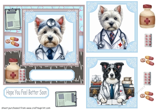 Westie and Border Collie doctor get well soon card front