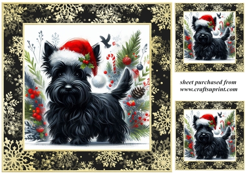 3 Whimsical Christmas Scottie card front/toppers 1