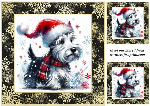 3 Whimsical Christmas Scottie card front/toppers 2