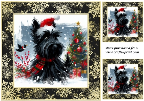 3 Whimsical Christmas Scottie card front/toppers 3