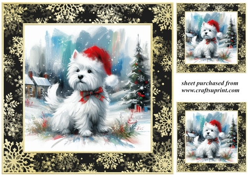 3 Whimsical Christmas Westie card front/toppers 1