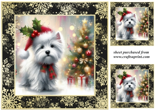 3 Whimsical Christmas Westie card front/toppers 2