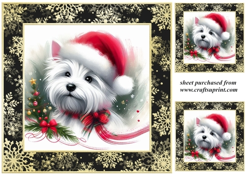 3 Whimsical Christmas Westie card front/toppers 3