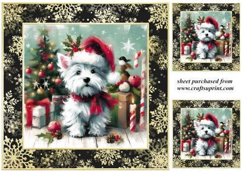 3 Whimsical Christmas Westie card front/toppers 4