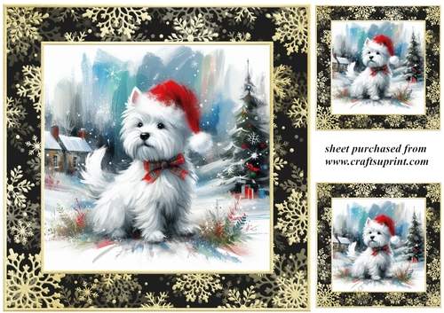 3 Whimsical Christmas Westie card front/toppers 5