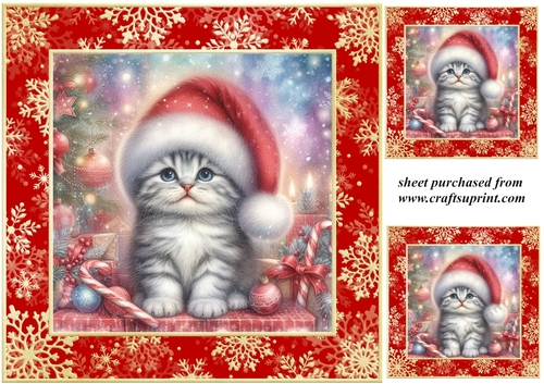 3 Christmas kittens card front/toppers 1