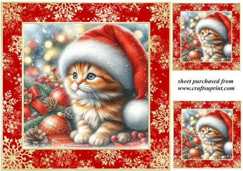 3 Christmas kittens card front/toppers 3