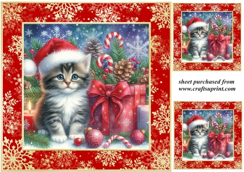 3 Christmas kittens card front/toppers 4