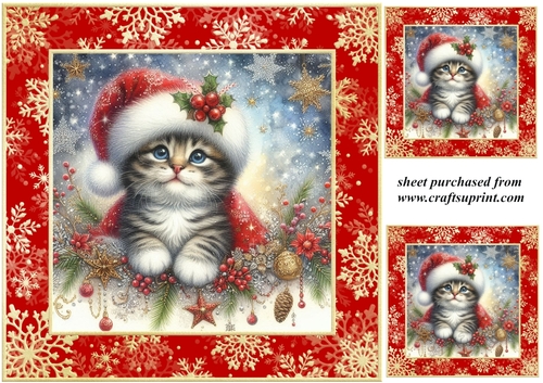 3 Christmas kittens card front/toppers 5