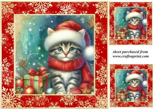 3 Christmas kittens card front/toppers 6