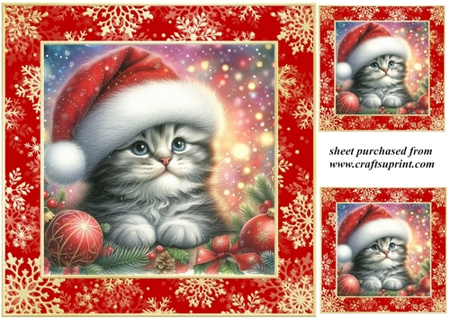 3 Christmas kittens card front/toppers 7