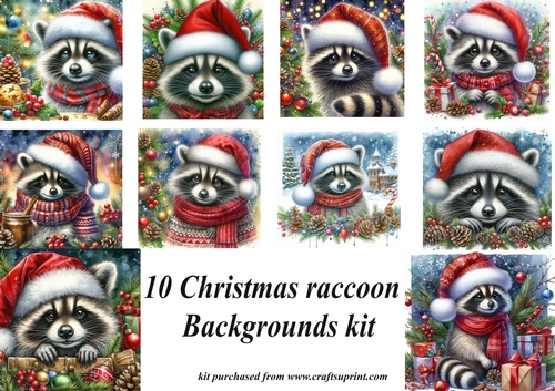 10 Christmas raccoon backgrounds kit